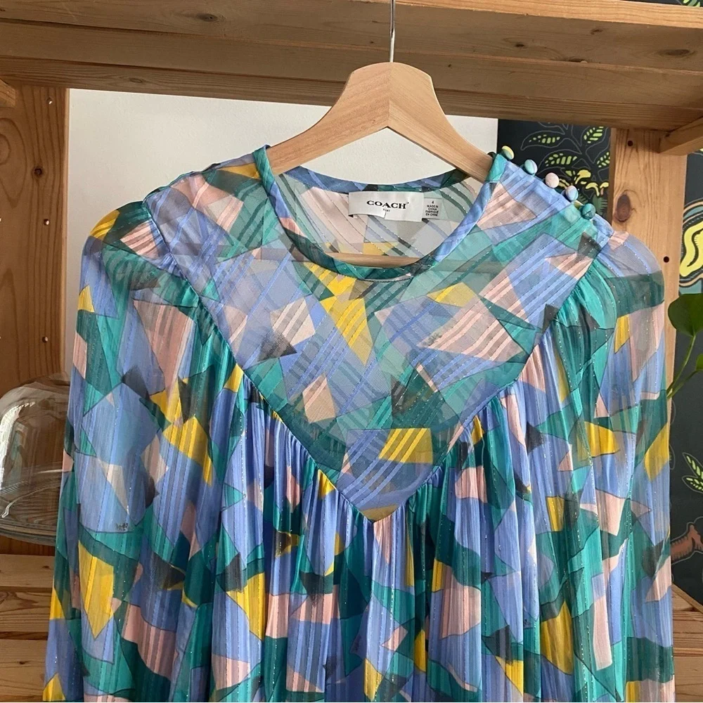 Coach Colorful Bold Geo Yoke Long Sleeve Mini Dress 4